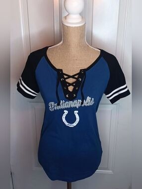 NBA Blue and Black Lace-Up Raglan Tee with Indianapolis Graphic